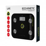 LIFE ECO KINETIC Battery-free γυάλινη ψηφιακή ζυγαριά μπάνιου με λιπομέτρηση, 6 σε 1